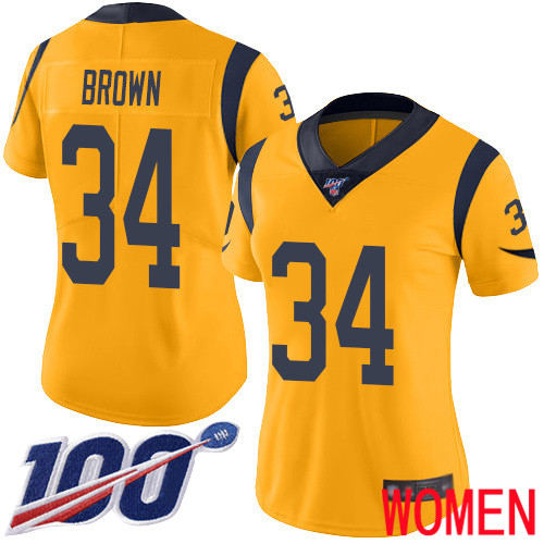 Los Angeles Rams Limited Gold Women Malcolm Brown Jersey NFL Football 34 100th Season Rush Vapor Untouchable